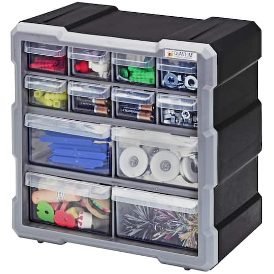Quantum Storage 12 Drawer, Small Parts Drawer Cabinet System - 10-1/2" Deep x 6-1/4" Wide x 10-1/4" High | Part #PDC-12BK